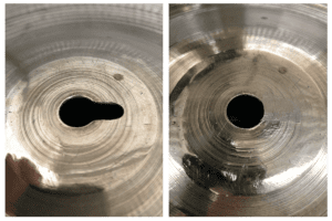 Vorher/Nachher Vergleich: Schlagzeug-Becken mit Keyhole